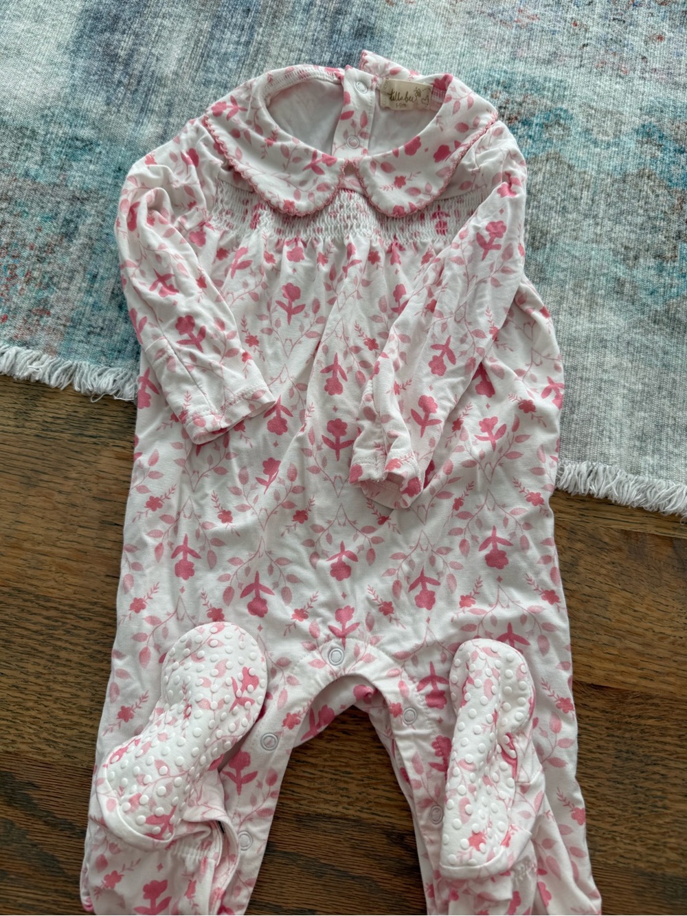 Infant Pink Floral Footed Pajamas with Peter Pan Collar